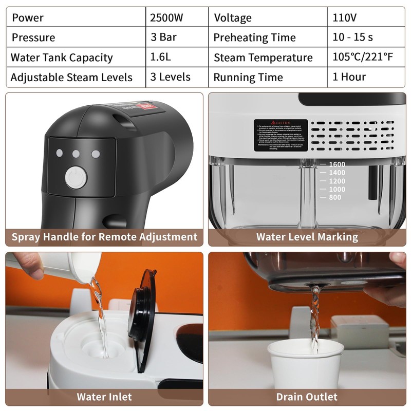 Handheld Steam Cleaner for Home, 2500W High Temperature Pressurized Machine,