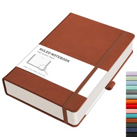 Rettacy Notebook A5 Lined: Thick Diary with 320 Numbered Pages, 1 Back Pocket and High-Quality Hardcover for Women and Men in the Office or School, 14.5 x 21 cm, Brown