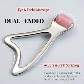 Jade-Style Facial Roller Massage Tool, Portable Beauty Roller for Cooling-Feel Self-Care Routines - KINTEGOOD Stainless Steel Gua Sha