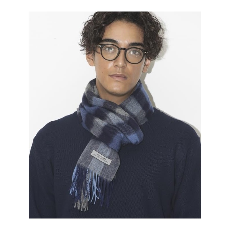 nano universe Wool Check Scarf, navy