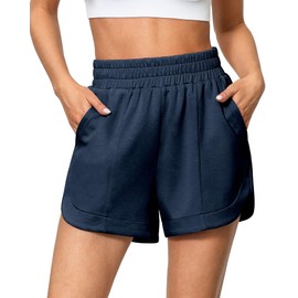 luvamia Sweat Shorts Women High Waisted Pull On Lounge Shorts Women Shorts for Women Navy Blue Womens Casual Shorts High Rise Shorts High Waisted Sweat Shorts Women Size X-Large Fits Size 16 Size 18