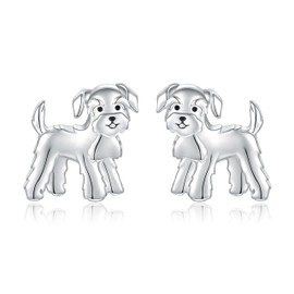 Zepmais Schnauzer Stud Earrings 925 Sterling Silver-Hypoallergenic Dog Earrings for Young Ones-Puppy Dog Jewelry Gifts for Women