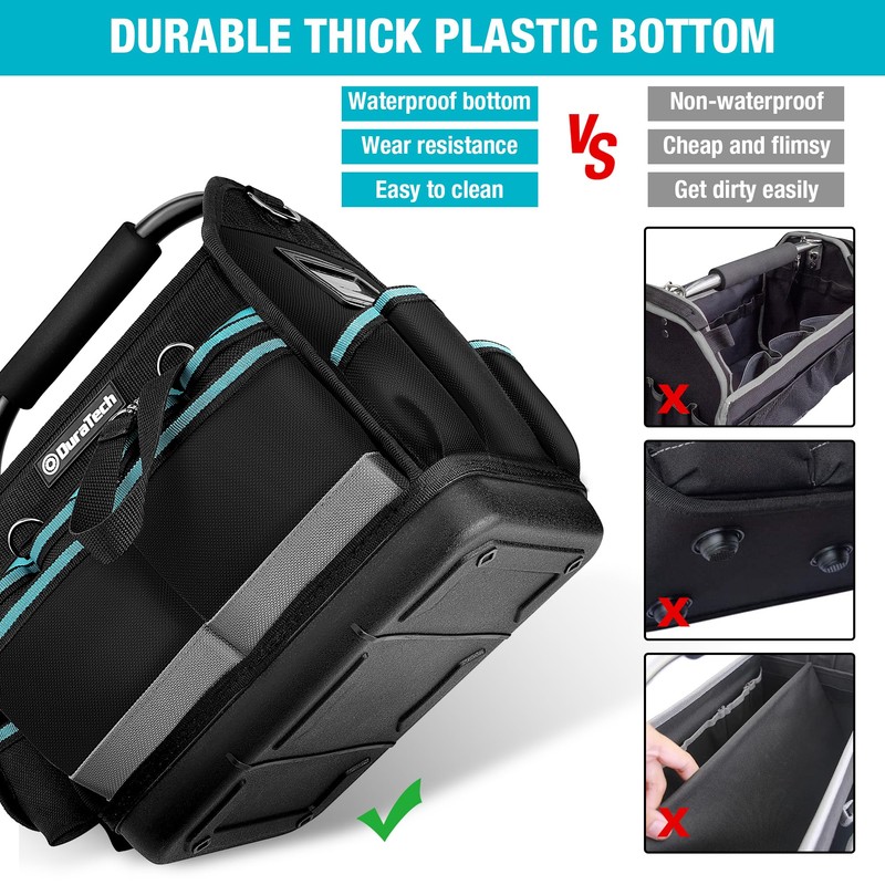DURATECH 12 Inch Tool Tote with Waterproof Hard Bottom, Electrician