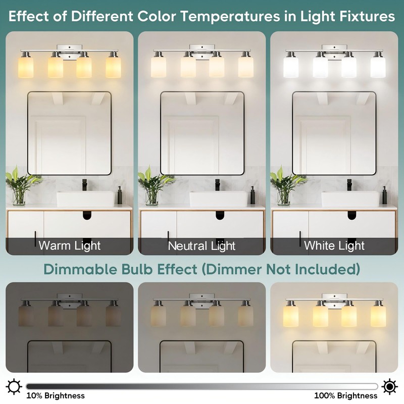 Ascher Bathroom Light Fixtures, 4-Light Vanity Light Over Mirror, Brushed