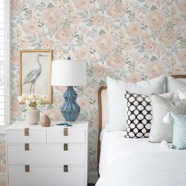 Orainege Peel and Stick Wallpaper Floral Wall Paper 16.9in x196.8in Floral Contact Paper Peony Self Adhesive Removable Wallpaper for Cabinets Walls Shelf Liner, Light Pink