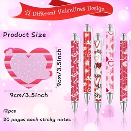 24Pcs Valentine's Day Pens with Heart Sticky Notes Set Valentine Heart Ballpoint Pen for Women Writing Pens Black Ink Fancy Pens for School Classroom Journaling Boys Girls Party Favors (Love, 24)