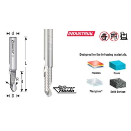 Amana Tool 51814 Solid Carbide CNC Up-Cut Spiral Ball Nose 1/16 R x 1/8 D x 1/2 CH x 1/8 SHK x 2 Inch Long x 1 Flute Router Bit with Mirror Finish