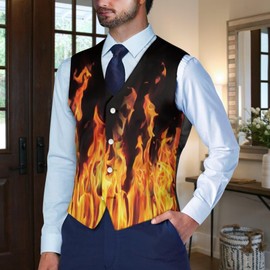 NRBEAWD Men's Suit Vest Business Formal Dress Waistcoat Red Fire Flame Vest Woven Cloth Vest with 4 Buttons and Adjustable Back-belt for Suit or Tuxedo