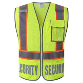 HATAUNKI Security Vest for Men Women Reflective Safety Vest with 5 Pockets and Front Zipper Mesh High Visibility Vest Meets ANSI/ISEA 107-2015 Standards (Yellow-22, Large)