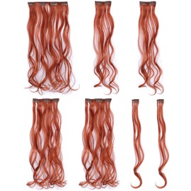 SWACC Women 20 Inches Curly Full Head 7 Separate Pieces Heat Resistance Synthetic Hair Clip in Hair Extensions (Dark Copper Red)