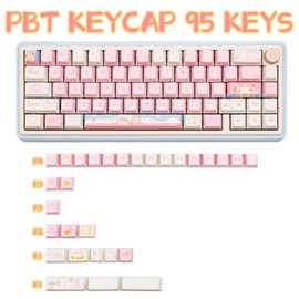 COOMICKEY PBT Keycaps 95 Keys Pink Cartoon Keycaps Dye-Sublimation Cute Keycap Cherry Profile Keycap Set for Cherry Gateron MX Switches Mechanical Keyboards