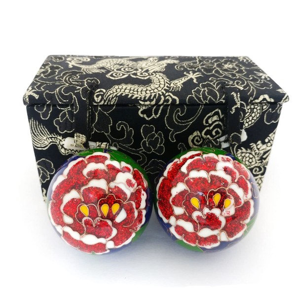 Top Chi Premium Peony Baoding Balls. Chiming Chinese Health Balls for Hand Therapy, Exercise, and Stress Relief (Medium 1.6 Inch)
