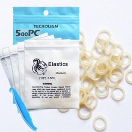 Orthodontic Elastic 500 pcs Dental rubber bands (Medium, 3.5 Oz,1/8,Chipmunk),Teckolign Orthodontic Rubber Bands, 500 Pack,Orthodontic Supplies,Great for Dreadlocks, Braids, Tooth Gap, Braids, Dog Bows, Top knots, 5 Pack, with Elastic Placer for Braces