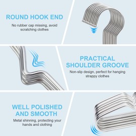 Seropy Coat Hangers Clothes 10 Pack Wire Hangers Heavy Duty Stainless Steel Hangers with Non Slip Grooves, 16.5 Inch Ultra Thin Metal Hangers Space Saving Clothing Hanger