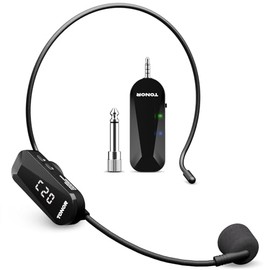 TONOR Auriculares con Micrófono Inalámbrico, Sistema de Auriculares con Micrófono UHF, Micrófono de Mano 2 en 1, Micrófono Inalámbrico con 20 Canales,