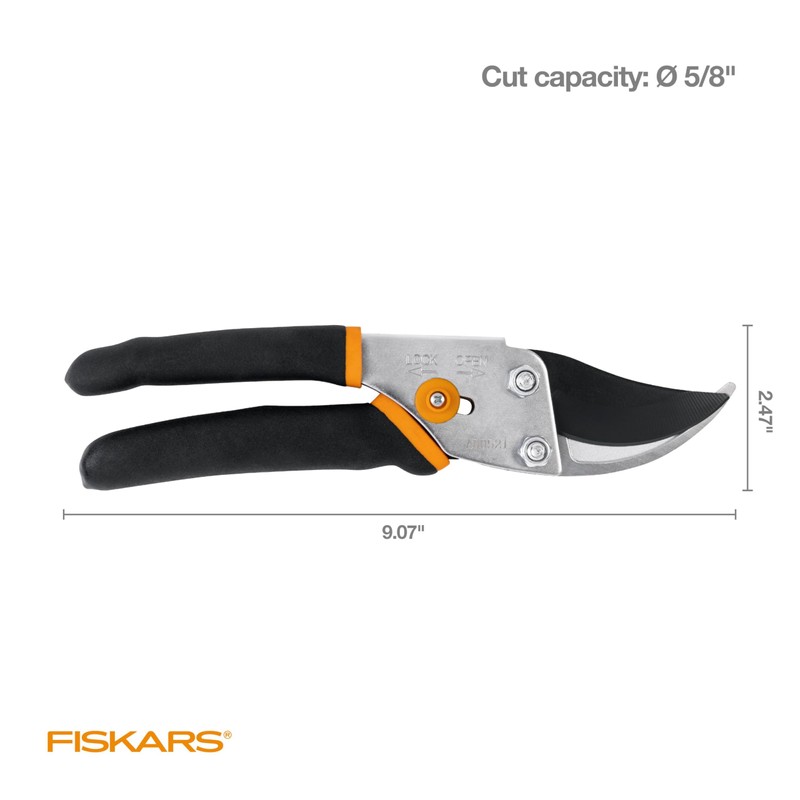 Fiskars Bypass Pruning Shears, 5/8-Inch Cut Capacity Garden Clippers, Gardening