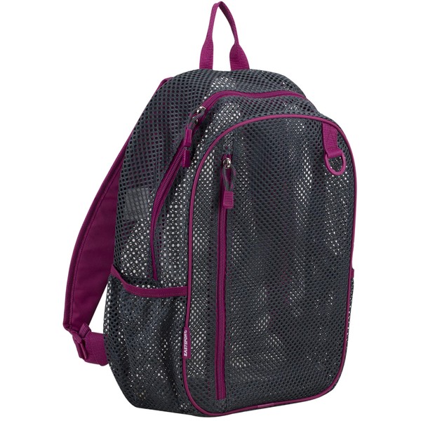 Eastsport Active Mesh Backpack with Padded Adjustable Straps, Graphite Mesh/Raspberry Trim and Straps