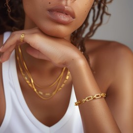 BENOITE 14K Gold Bracelets for Women Paperclip Design Gold Chain Bracelet Five Sizes (6.5-9 Inches) Layering Gifts for Men & Women (6.5 Inches)