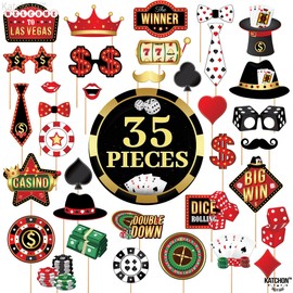 KatchOn, Casino Photo Booth Props - Pack of 35 | Game Night Photo Booth Props for Poker Party Decorations | Casino Night Decorations | Casino Theme Party Decorations | Casino Birthday Decorations