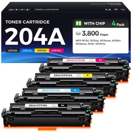 204A Toner Cartridge Set 4-Pack High Yield Replacement for HP 204A 204X CF510A CF511A CF512A CF513A Compatible with HP Color Laserjet Pro MFP M180fw M181fw M180n M180nw M154a M154nw Printer Ink Black