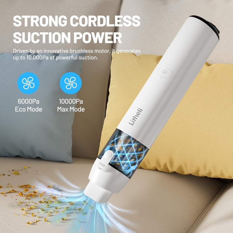LiTHELi Handheld Vacuum Cordless, 10,000Pa Powerful Suction with Rechargeable U-Battery,