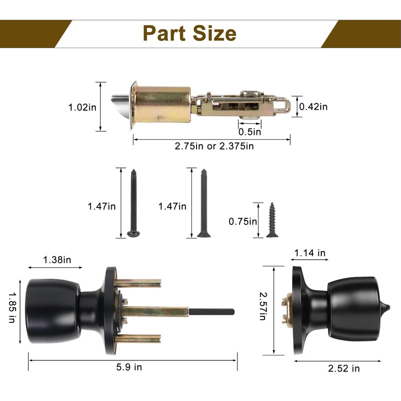 HOSOM Door Knobs Interior Privacy Door Knob Bedroom Bathroom Door