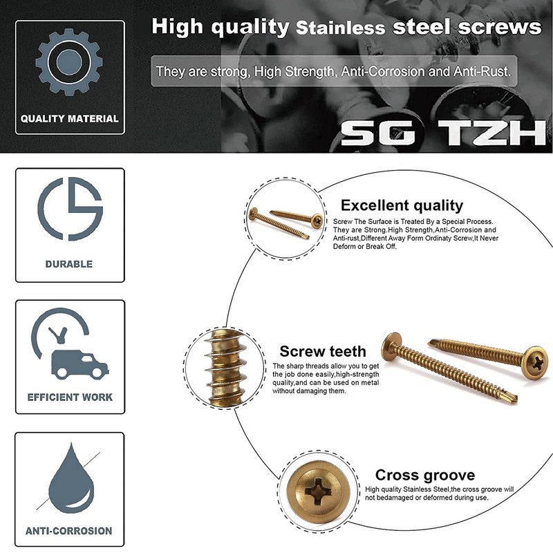 #8 x 2-1/2"Sheet Metal Screws 250Pcs Bronze 410 Stainless Steel