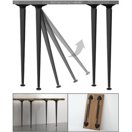 waaliji 28 inch Folding Table Legs Collapsible Metal Home DIY Furniture Legs Foldable Desk Leg with Adjustable Floor Protectors for Round or Square Table, Matte Black, Set of 4