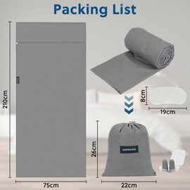 flintronic Sleeping Bag Liner 210 x 75 cm, Portable Camping Sleep Bag with Pillow Slot, Lightweight Travel Sleeping Bag for Camping Picnic Hiking Hostels-4PCS Grey