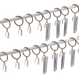 Keadic 120Pcs Bronze Metal Drapery Pleat Hooks Pins Rings Set, 30 mm ID Curtain Rod Rings 4 Prongs Pinch Traverse Pleater Tape End Hanging Pin-on Hooks Clips for Decorative Shower Window Curtain