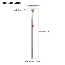HARFINGTON 5pcs 200-230 Grits Diamond Grinding Bit 2.5mm Ball Head 2.35mm Shank 2.5mm Length Stone Sanding Drill Bits Rotary Tool for Ceramic Glass Nails Grinding Polishing, Red