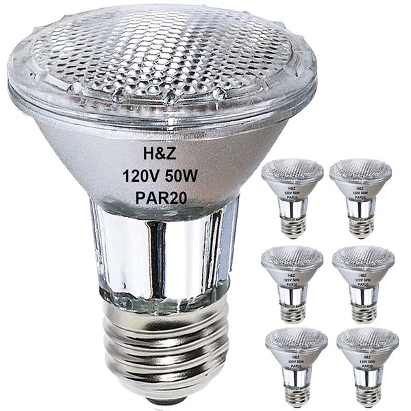 H&Z PAR20 Halogen Light Bulbs, 6PCS PAR20 50W 120V Flood Light Bulbs, Dimmable, High Brightness & CRI100, E26 Medium Base, 3000K Warm White PAR20 Bulb for Range Hood Light Bulbs, Recessed Light Bulbs
