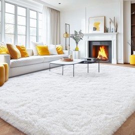 Quntue Large Area Rugs 9x12 Living Room, Ultra Fluffy Fuzzy Shag White Rug for Bedroom, Modern Plush Soft High Pile Upgrade Non-Slip Carpet for Kids Girls and Boys, Dorms, Home Decor Aesthetic
