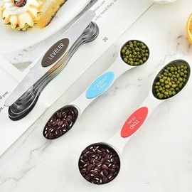BEYHEY Magnetic Measuring Spoons Set, Dual Sided, Measure Liquid and Dry Ingredients, Stainless Steel, Set of 8, Colorful Spoons