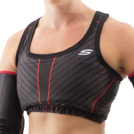 GRIT Women's Racerback Padded Sports Bra - High Impact Wire-Free Full Coverage Activewear for Paintball, Airsoft, Kickball, Dodgeball, and Gym Workout (Medium) Stealth Black