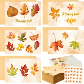 Motiskyy 50 Pcs Fall Cards Fall Maple Leaf Wishes Greeting Cards Bulk Blank Notecard with Envelope and Sticker for Thanksgiving Autumn Harvest Wedding Birthday Gift Supply