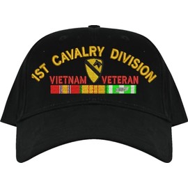 MilitaryBest 1st Cavalry Division Vietnam Veteran Imported Low Profile Black Embroidered Cap with Ribbons