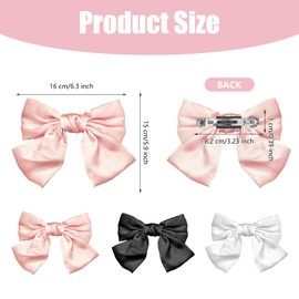 6 Pcs Bow Hair Clip, Hair Bows Silky Satin Black White Pink Bow Hair Clips Hair Bow Hair Party Wedding Accessories for Women Girls
