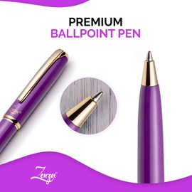 ZenZoi Purple Ballpoint Pen – Beautiful Pen w/Gold Trim. Nice, Smooth Writing Schmidt Ink Refills. Fancy, Luxury Pen Gift Set for Women, Men. Retractable, Professional, Journaling Pen