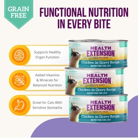 Health Extension Wet Cat Food Chicken in Gravy (2.8oz) | Added Vitamins & Mineral | Great for Sensitive Stomachs | Includes Probiotics and Prebiotics