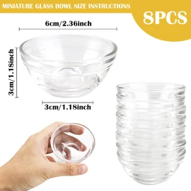 LNQ LUNIQI Set of 8 Mini Glass Bowls, 2.3 Inch Stackable Food Prep Bowls Multipurpose Clear Glass Serving Bowls for Kitchen Prep, Dessert, Dips, Candy