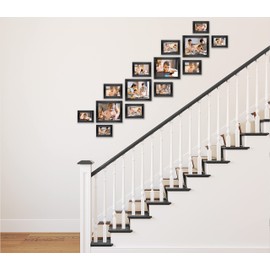 VELISTA 14 Piece Stair Picture Frame Set for Wall Collage – Stairwell Gallery Wall Frame Set -Stairway Décor for Walls - Ladder Picture Frames 4x6, 5x7, and 8x10 in – Staircase Wall Décor (Black)