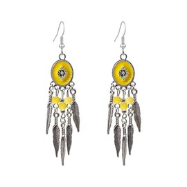 Fuvirou Vintage Bohemian Beaded Long Tassel Drop Dangle Earrings Unique Bohemian Ethnic Tassel Feather Dangle Earrings for Women Jewelry Gifts (yellow)