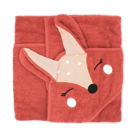 100% Organic Cotton Hooded Baby Bath Towel in Adorable Animal Designs| Super Soft, Thick, Warm & Absorbent | OEKO-TEX certified and Machine Washable | 75cm x 75cm (Red & Pink Fox)