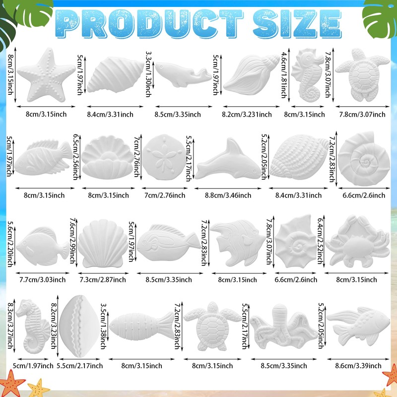 WinnerWhy 24 Pcs Summer Ocean DIY Painting Ceramic Kit Coastal