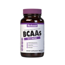 Bluebonnet Nutrition BCAAs 4:1:1 Ratio, Muscle Performance*, Muscle Health*, Muscle Repair*, Non-GMO, Vegan, Kosher Certified, Gluten-Free, Soy-Free, Dairy-Free, 120 Vegetable Capsules, 30 Servings