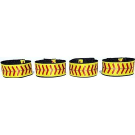 Fastpitch Softball sleeve scrunchies combo pack yellow with red stitching (4 pieces) (2 pairs yellow/red), softball sleeve holders from original USA inventor over 8 million sold.