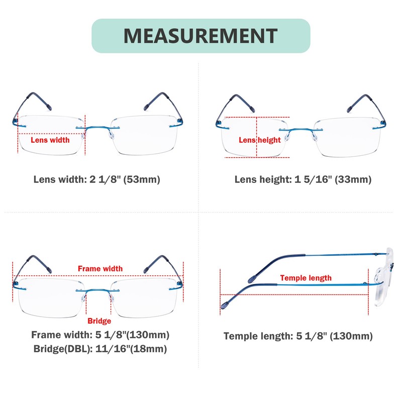 Eyekepper Frameless Reading Glasses for Men Reading - Rectangle Rimless