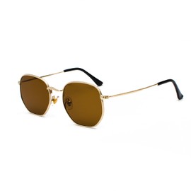 WDZAYXC Classic Vintage Polygon Sunglasses for Men and Women,Gold/Brown