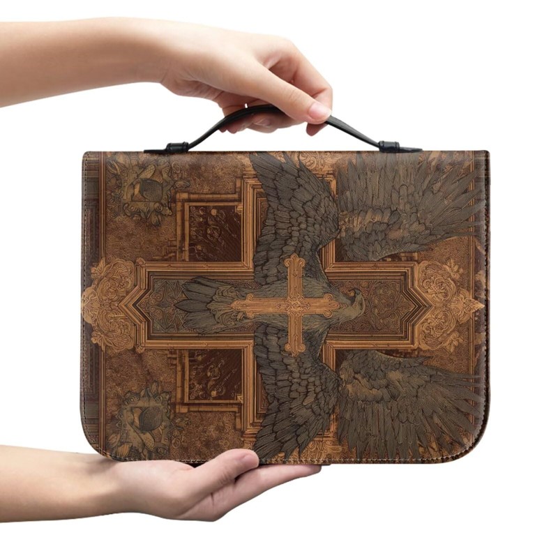 Chicprint Vintage Sacred Cross Eagle Bible Bag with Bookmark Pu